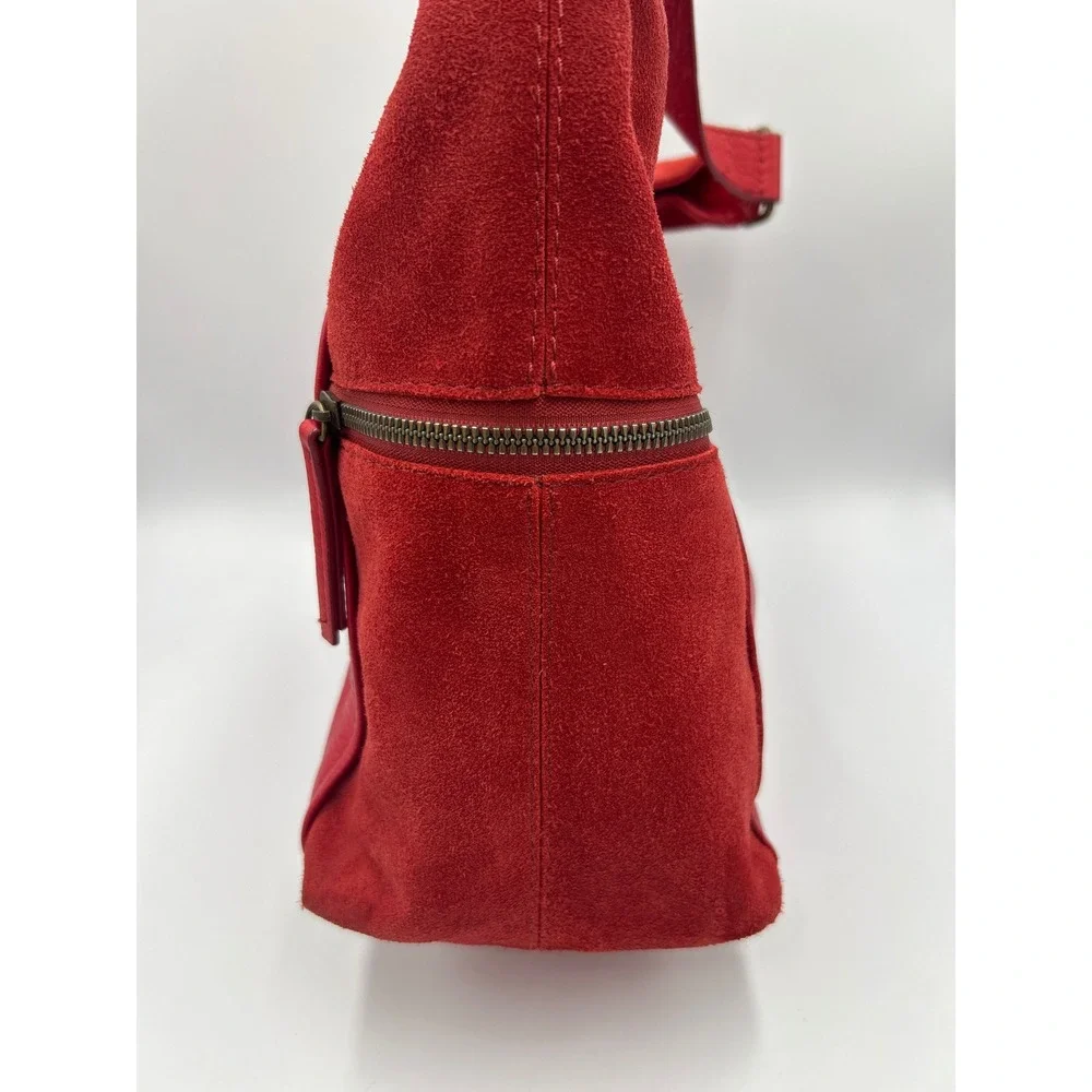 American Leather Co Red Leather Suede Hobo Bag Antique Brass Hardware